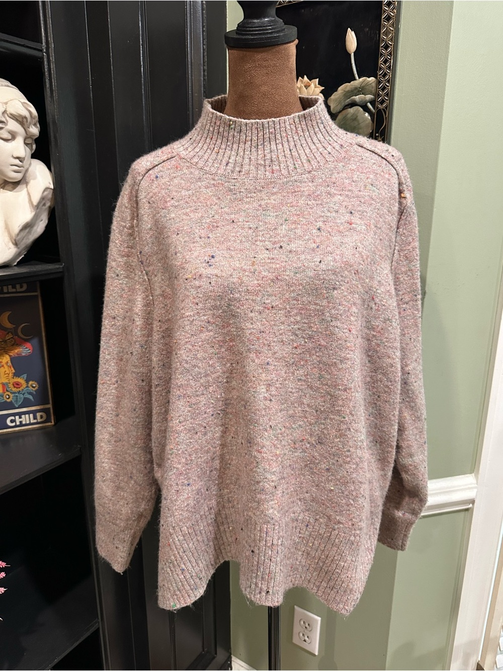 LOFT Speckled Mock Neck Sweater XL Soft Neutral Knit